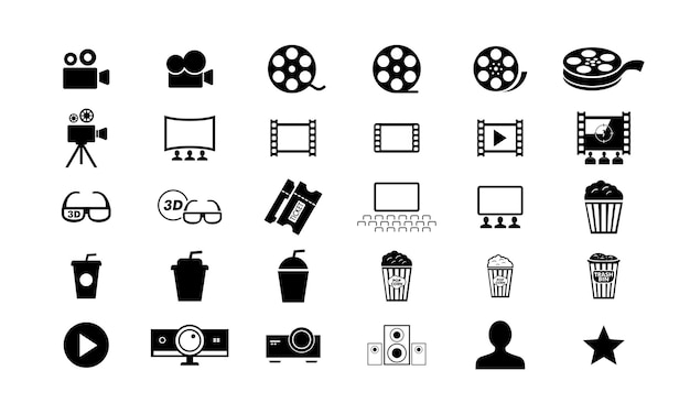 Colección de iconos de reproductor multimedia, interfaz multimedia de botones, icono de cine. Vector