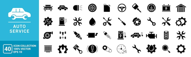 Colección de iconos de servicio de automóviles taller de máquinas vehículo vector de automóviles editable EPS 10