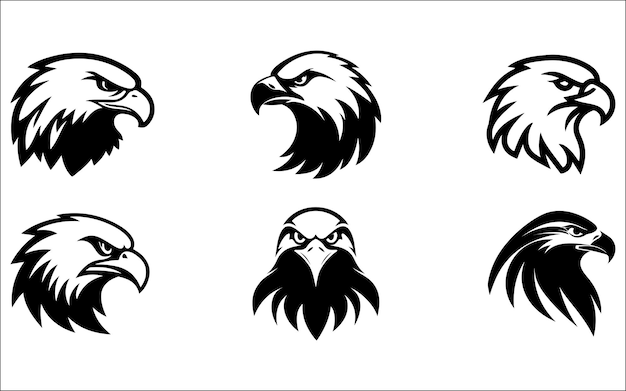 Colección de iconos de la silueta y el logotipo de la cabeza voladora de Eagle Vector Set