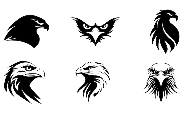 Colección de iconos de la silueta y el logotipo de la cabeza voladora de Eagle Vector Set