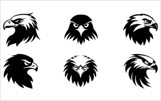 Colección de iconos de la silueta y el logotipo de la cabeza voladora de Eagle Vector Set