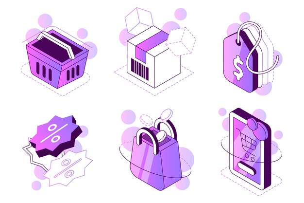 Colección de íconos y símbolos de compras en gradiente
