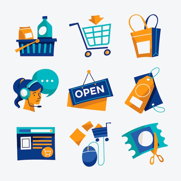 Colección de íconos y símbolos de compras