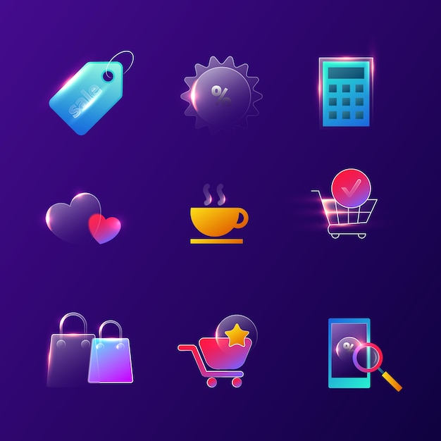 Colección de íconos y símbolos de compras