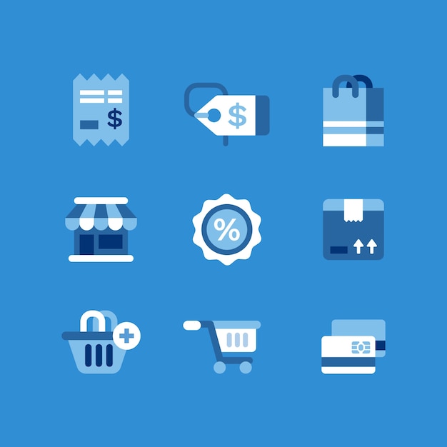 Colección de íconos y símbolos de compras
