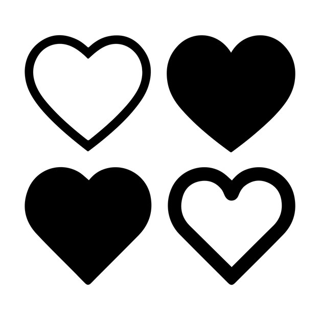 Colección de íconos de símbolos de corazón de amor configurados con vector sólido y de contorno aislado en fondo blanco