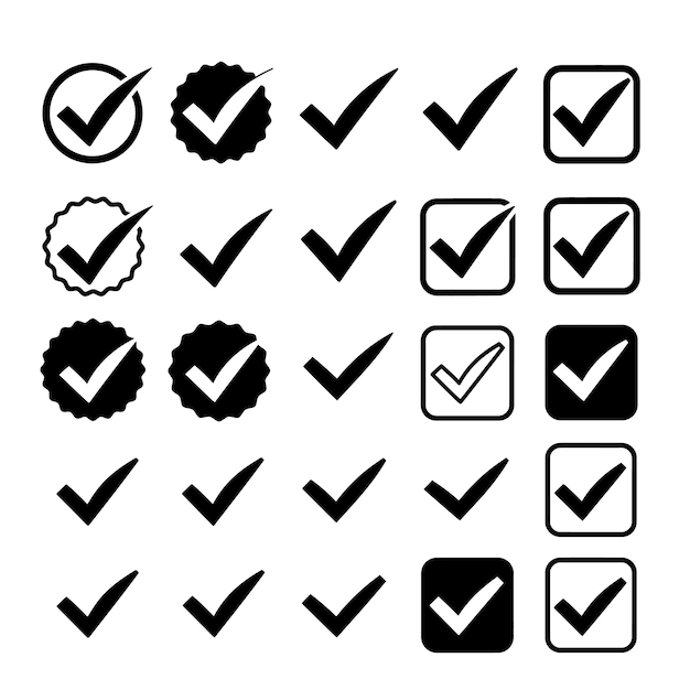 Colección de iconos y símbolos de marca de comprobación