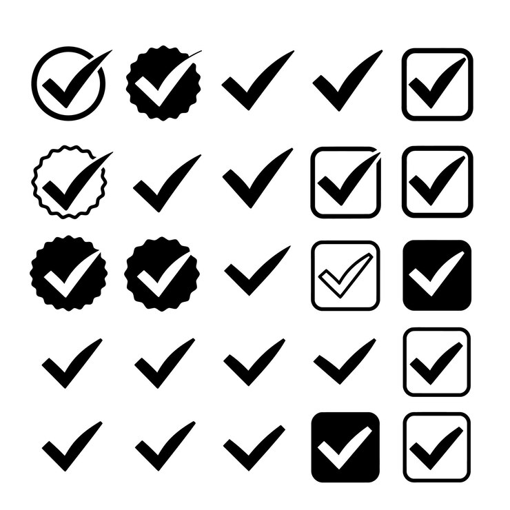 Colección de iconos y símbolos de marca de comprobación