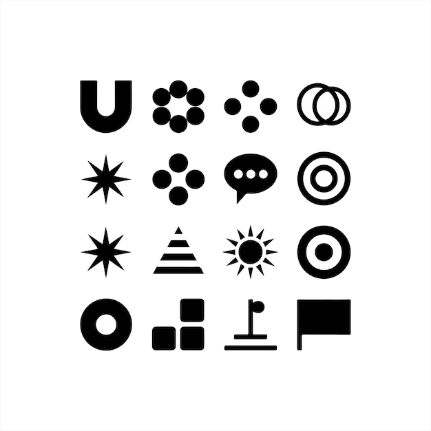 Colección de íconos y símbolos minimalistas en blanco y negro