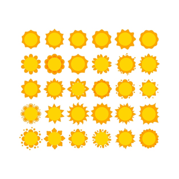 Colección de íconos y símbolos del sol amarillo