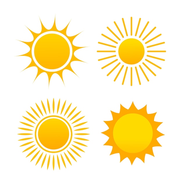 Colección de iconos de sol dibujados a mano aislados sobre un fondo blanco