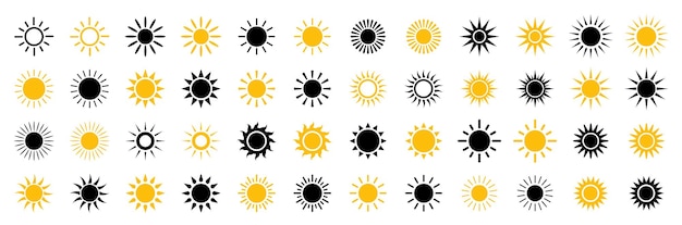 Colección de iconos del sol Logotipo del sol Círculos de sol amarillos Signo vectorial del sol Ilustración vectorial