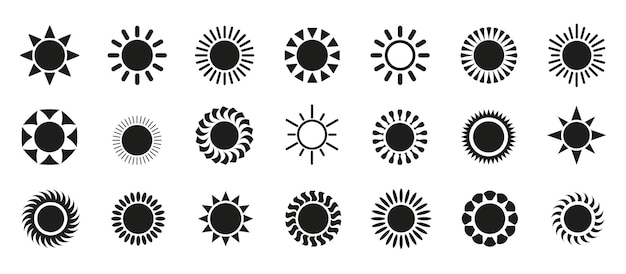 Colección de iconos de sol Signo vectorial de sol Íconos de sol en blanco y negro Ilustración vectorial