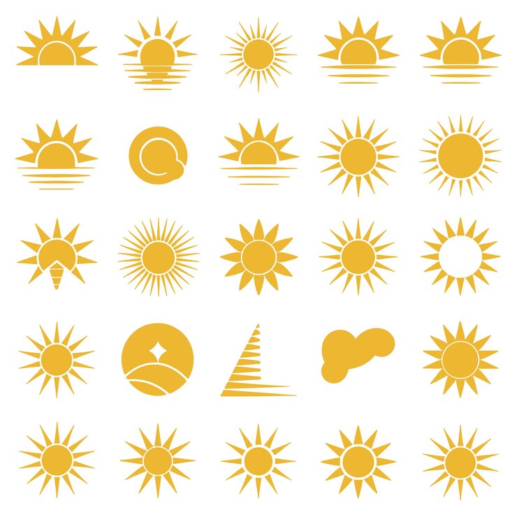Colección de íconos del sol en varios estilos