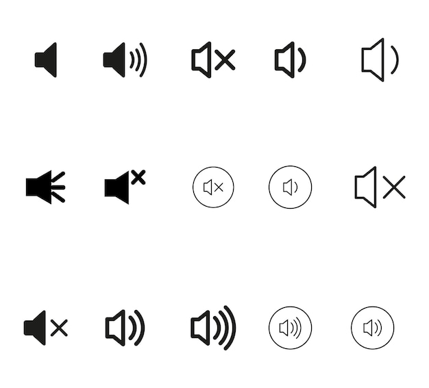 Colección de iconos de sonido y volumen con diferentes niveles y opciones de silencio