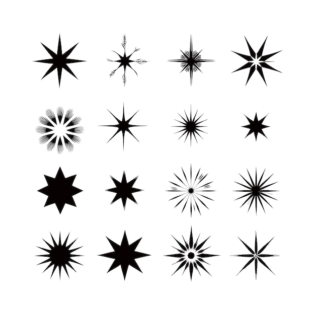 Colección de iconos de Starburst negros con temas navideños