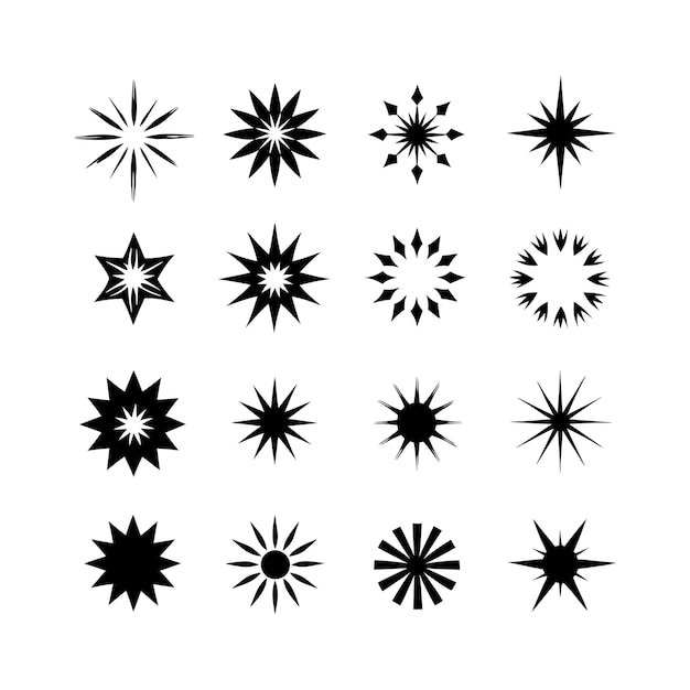 Colección de iconos de Starburst negros con temas navideños