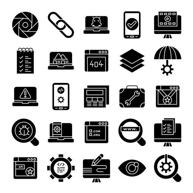 Colección de iconos de tecnología Software Diseño web y desarrollo de aplicaciones móviles