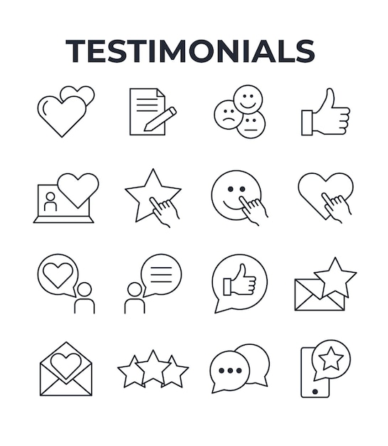 Colección de íconos de testimonios que representan la retroalimentación de los clientes