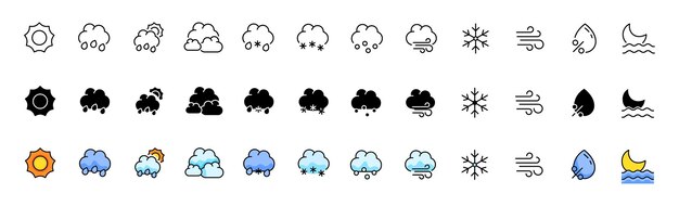 Colección de iconos del tiempo Conjunto del tiempo Silueta lineal y estilo plano Icones vectoriales