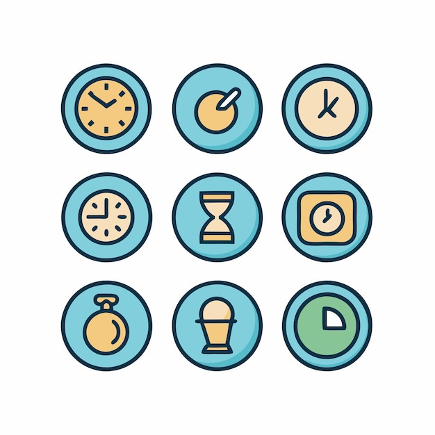 Colección de iconos de tiempo en un fondo blanco aislado 6