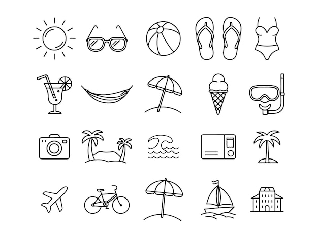Colección de íconos de vacaciones de verano en la playa