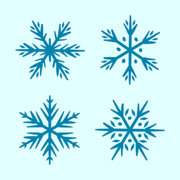 Colección de iconos de variaciones de copos de nieve Copos de Nieve Cristal de hielo azul sobre fondo azul Símbolo del invierno