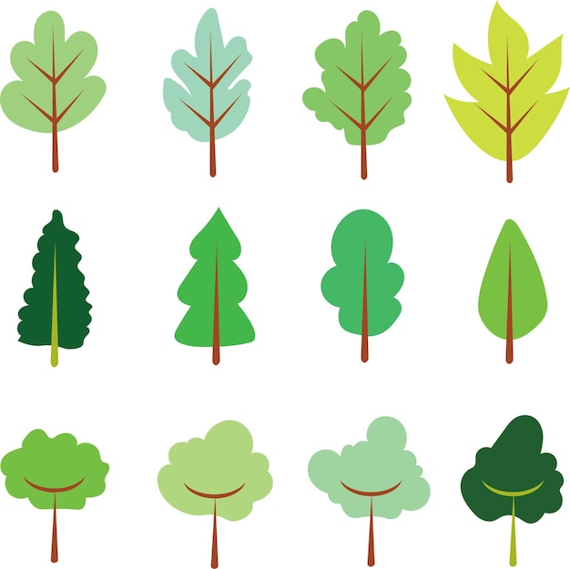 Colección de iconos de vector de árbol verde