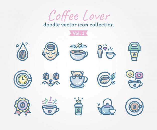 Colección de iconos de vector de café amante doodle