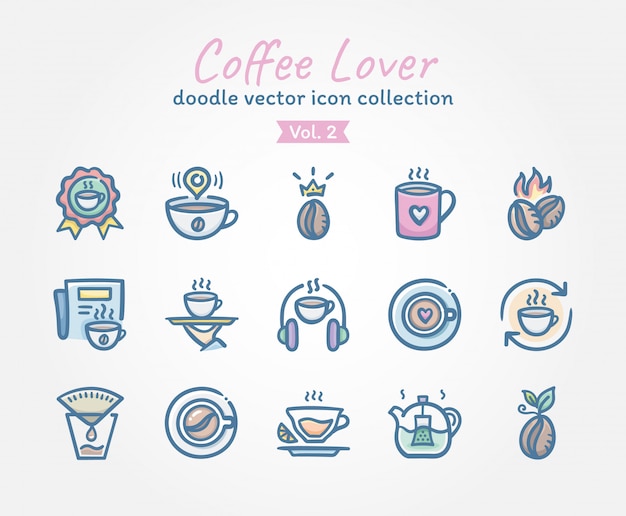 Colección de iconos de vector de café amante doodle