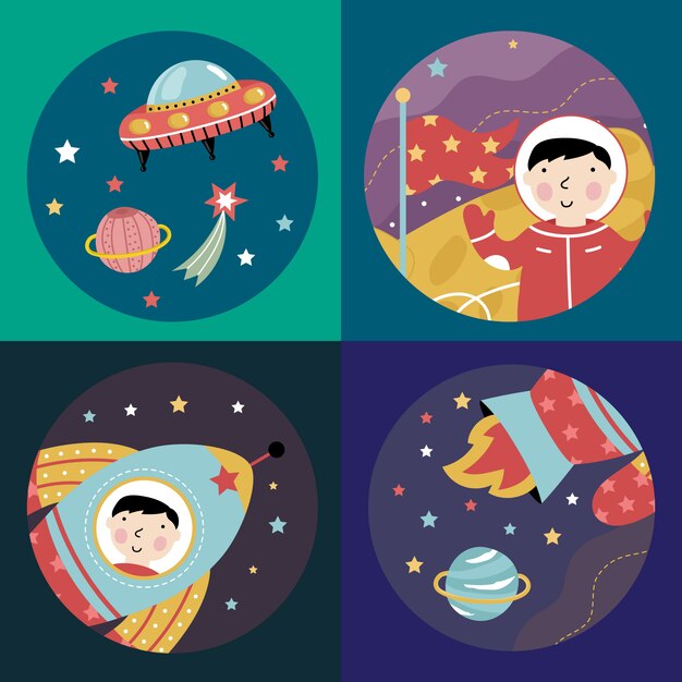 Colección de iconos de Vector de dibujos animados de espacio