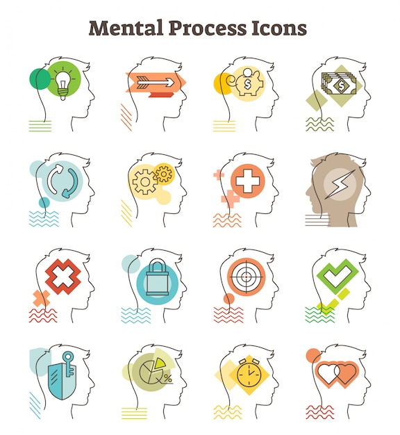 Colección de iconos de vector de proceso mental