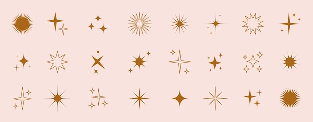 Colección de iconos de Vector Sparkle Conjunto de formas de estrellas Símbolos de brillo abstractos Elementos Y2k