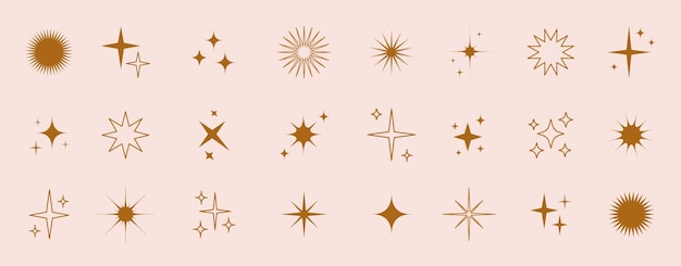 Vector colección de iconos de vector sparkle conjunto de formas de estrellas símbolos de brillo abstractos elementos y2k