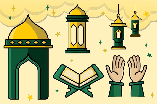 Colección de iconos de vector temático de celebración de Ramadán