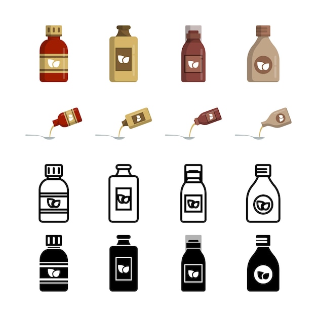 Vector colección de iconos de vectores de botella de jarabe para la tos