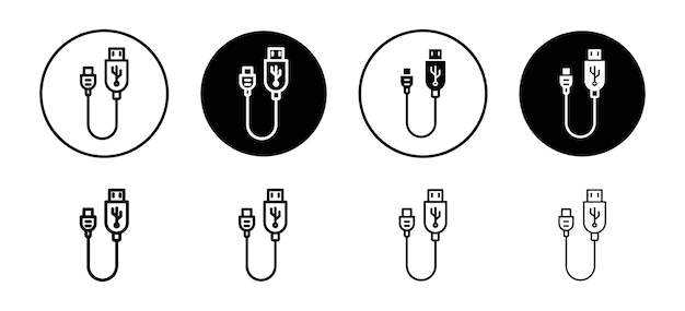 Colección de iconos vectoriales de cable USB enchufable Colección de iconas vectoriales del cable USB enchecheable Icono plano del contorno
