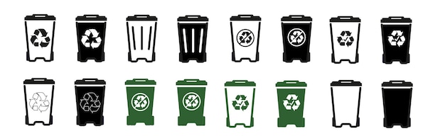 Colección de iconos vectoriales de contenedores de basura o contenedores de reciclaje