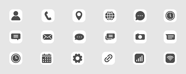 Una colección de iconos vectoriales con fondo gris incluido