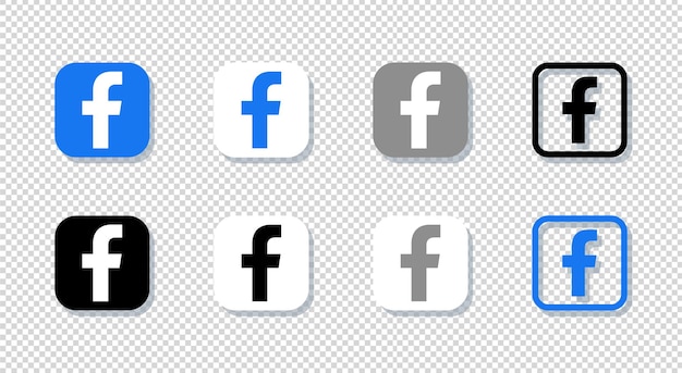 Colección de iconos vectoriales de fondo transparente del logotipo de Facebook