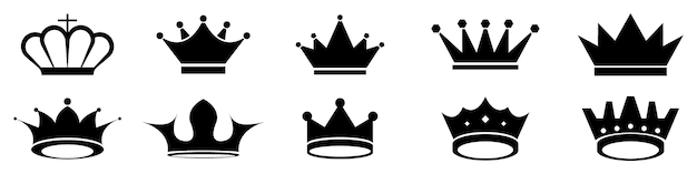Colección de iconos vectoriales de King Crown Conjunto de corona aislado en blanco