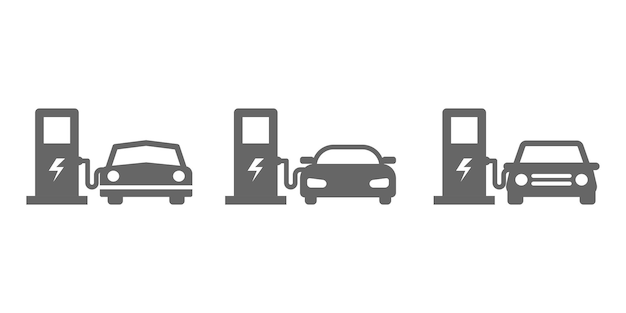 colección de iconos vectoriales para el llenado de gasolina coches eléctricos cargando gasolina