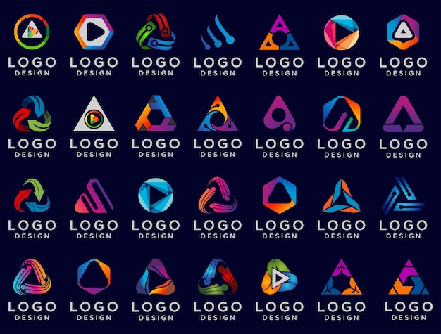 colección de íconos vectoriales de logotipos de triángulos abstractos y íconos de aplicaciones para aplicaciones modernas