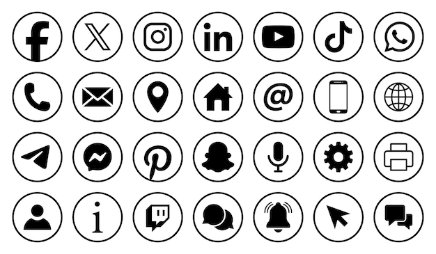 Colección de iconos vectoriales de redes sociales y comunicación con estilo de esquema Ilustración vectorial