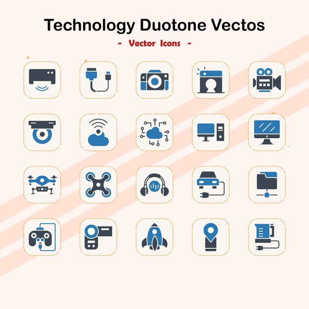 Colección de iconos vectoriales de tecnología Duotone
