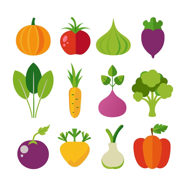 Colección de iconos de verduras y frutas aislados en un fondo blanco conjunto de verdures y frutas