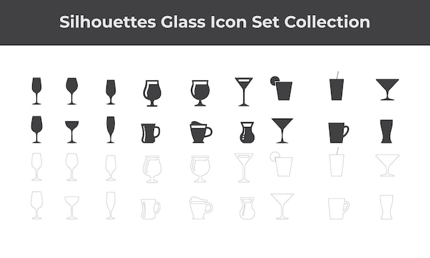 Colección de iconos de vidrio en silueta
