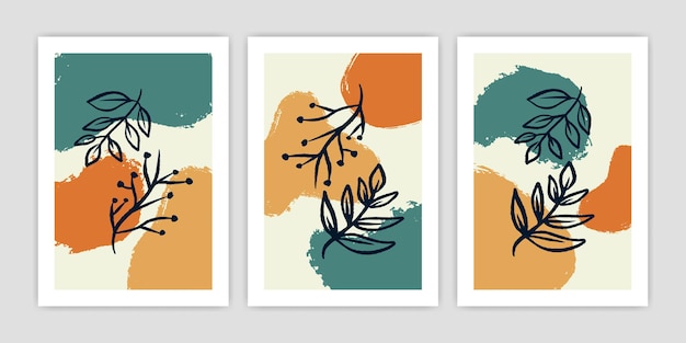 Colección de ilustración abstracta de carteles de hojas y plantas de boho