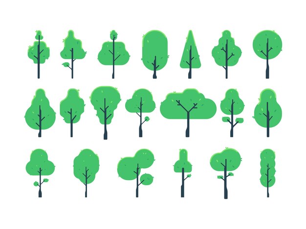 Colección de ilustración de árbol moderno plano vectorial