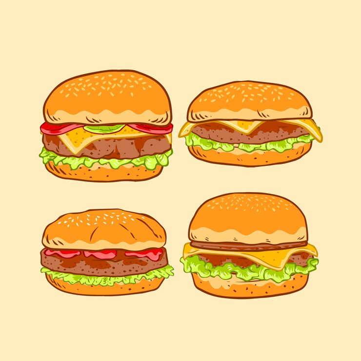 Colección de ilustración de doodle de hamburguesa con queso dibujada a mano